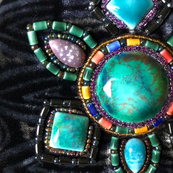 RARE 100% silk velvet artisan stone flower purse - Picture 14 of 16